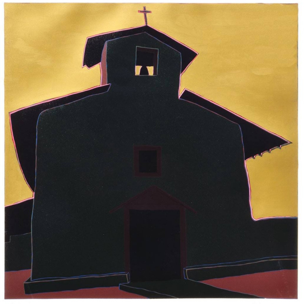 Ocaso del sol en est&iacute;o, (image) 24x24" linocut on paper, 1986-87 - by Harold Joe Waldrum