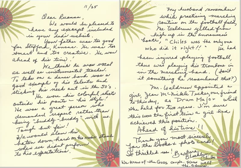 letter from Barbara & Dennis Chiles