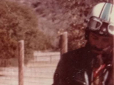Harold Joe with his dad and his Ducati motorcycle