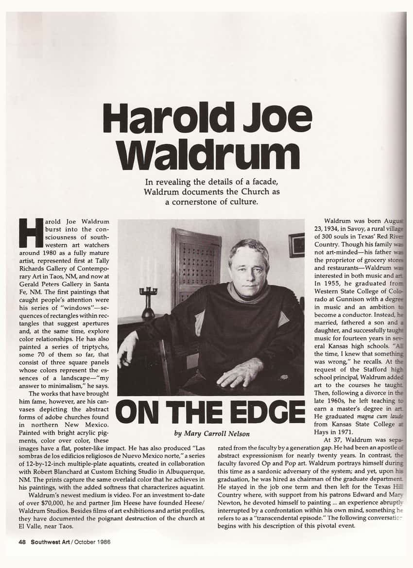 Southwest Art - 1985 article on Harold Joe Waldrum