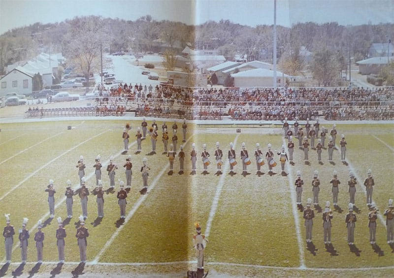 Lakin High School Marching Band on the LHS Football Field circa 1968