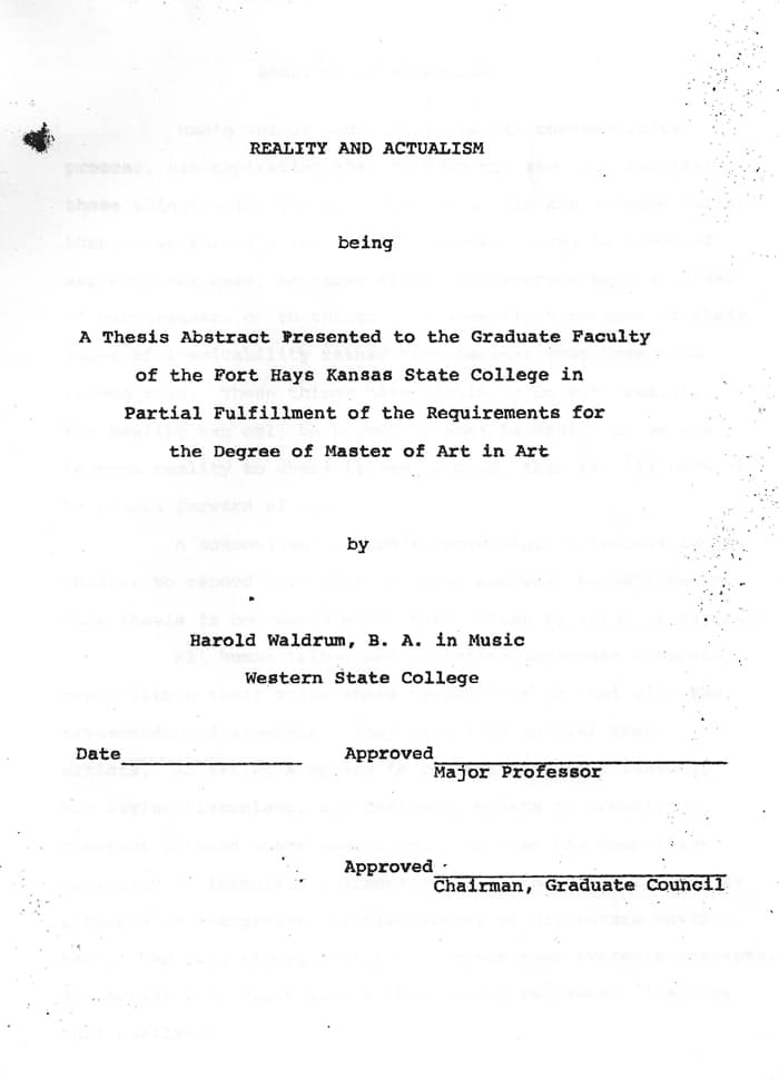 Harold Joe Waldrum Masters Thesis 1970s