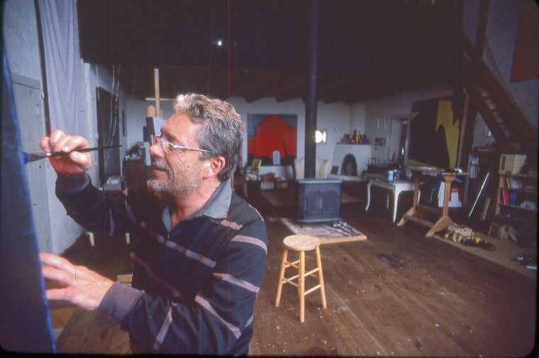 Harold Joe Waldrum painting in the Joseph Sharp studio in Taos New Mexico in the 1980s