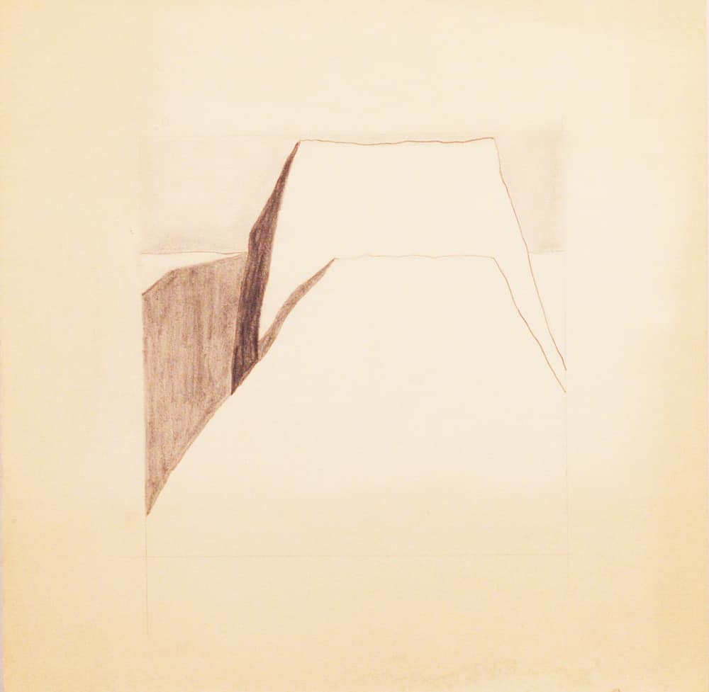 Harold Joe Waldrum - graphite on paper - study for “Ranchos de Taos” linocut