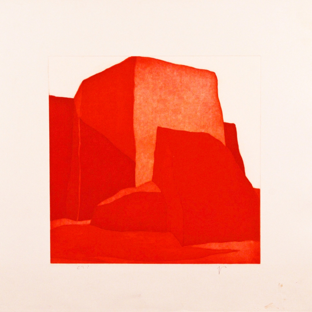 Color Trial Proof: Con cielo oro, (image) 15x15" aquatint etching, ca. 1998 - aquatint etching by Harold Joe Waldrum