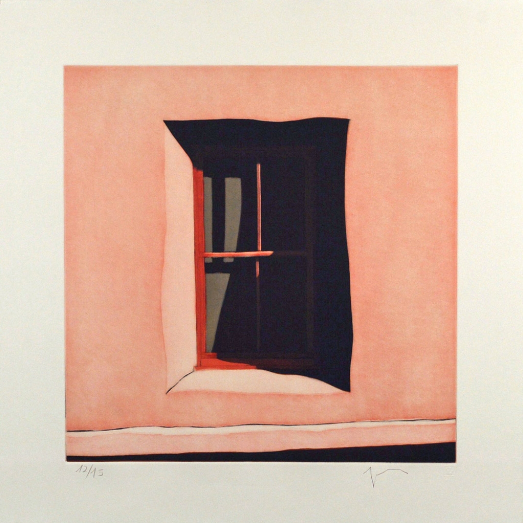 Third State: La sombra de la ventana hacia el oeste de la capilla de San Antonio de Chac&oacute;n, (image) 17x17" aquatint etching, 1998 - aquatint etching by Harold Joe Waldrum
