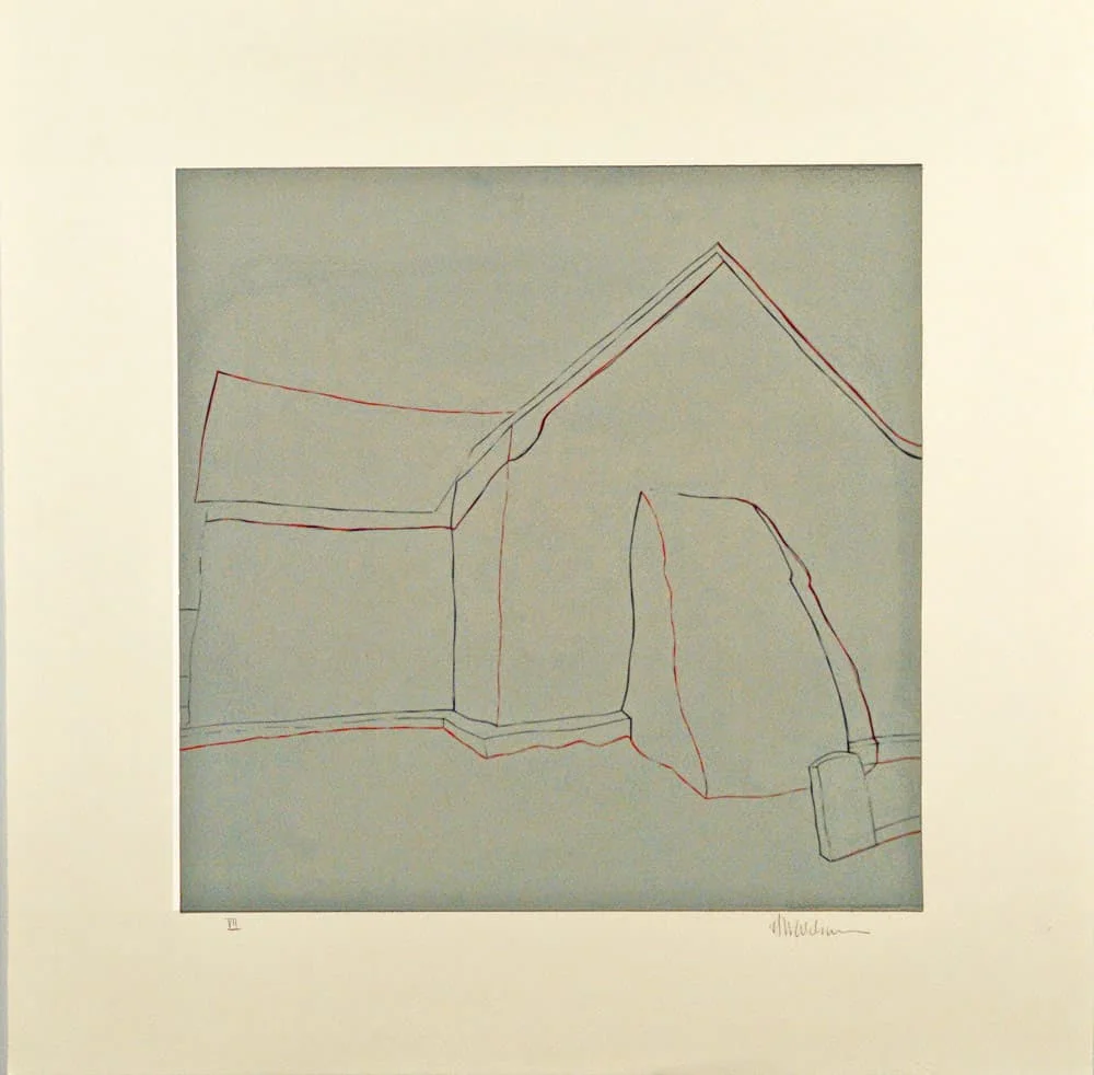 La lapida gris, a reduction linocut by Harold Joe Waldrum