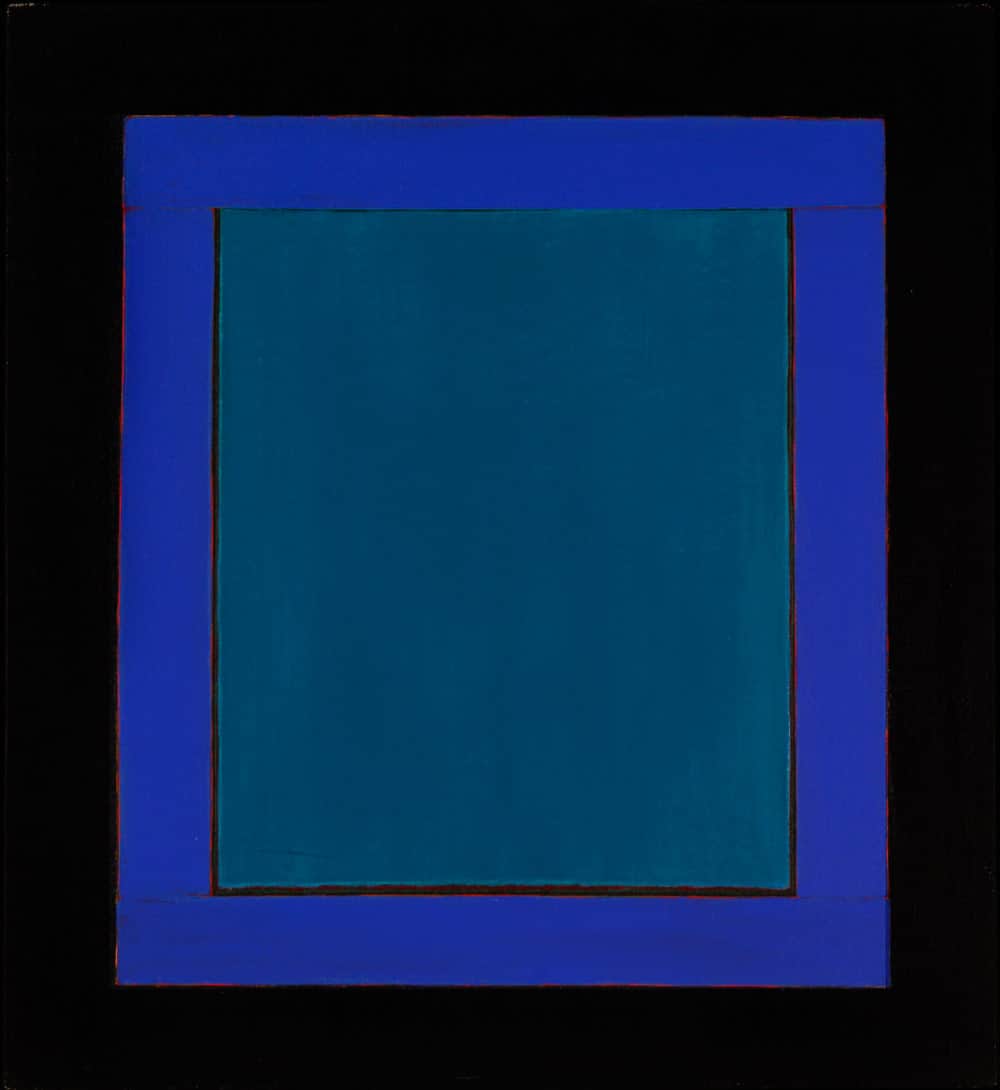 Azul, azul, azul II, 33x30" acrylic on linen, 1980 - window series, Harold Joe Waldrum