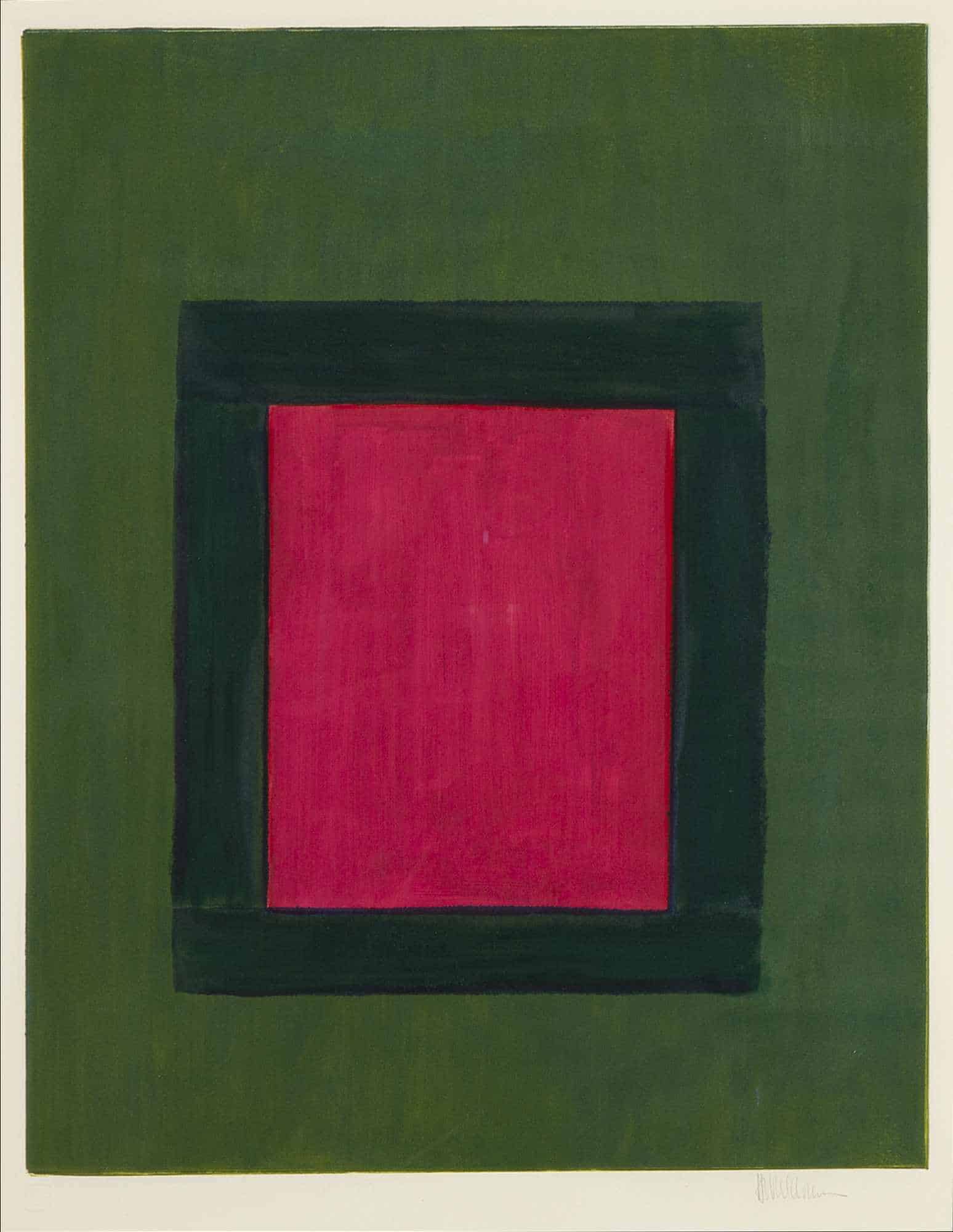 Harold Joe Waldrum, "Rose on Green Window," ventanas serious, monotype on paper