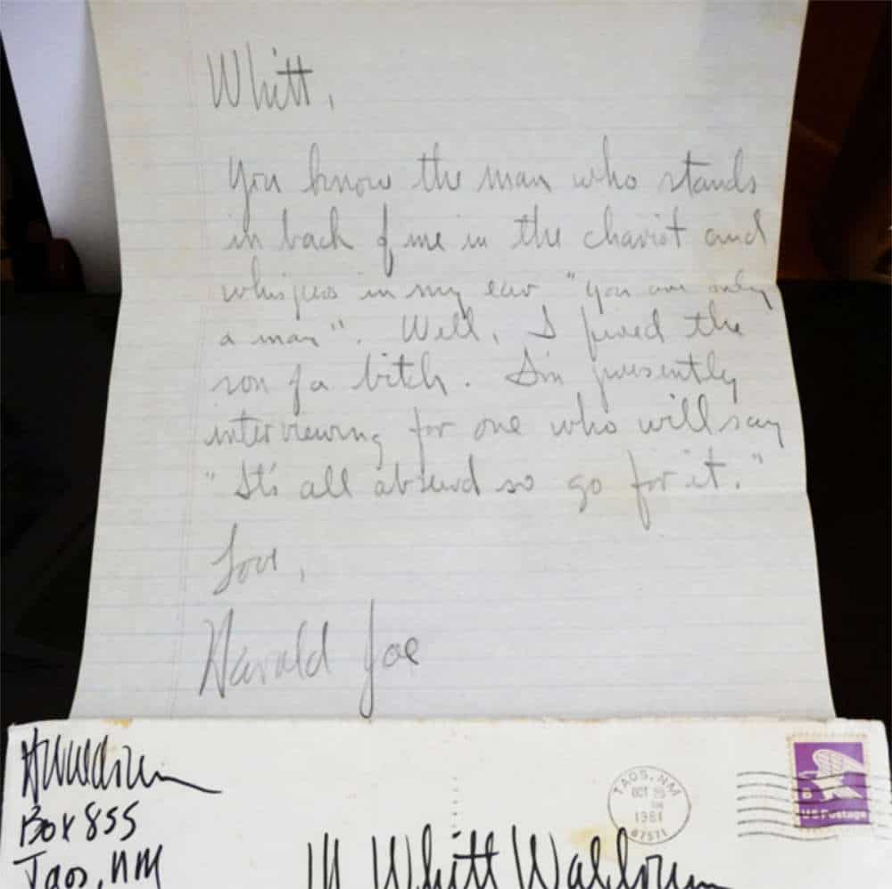 letter from Harold Joe to Whitt Waldrum