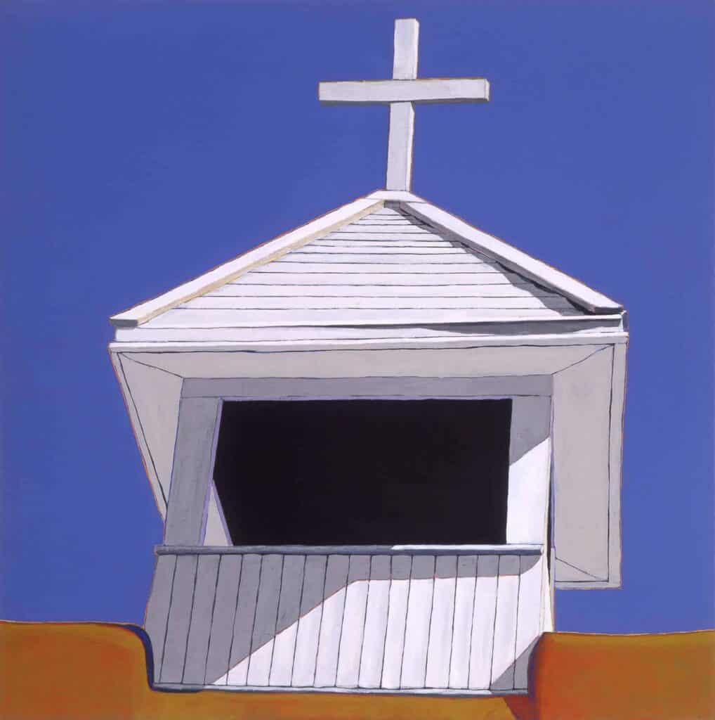 Harold Joe Waldrum, Bell Tower, Llano Media Día, acrylic on canvas, 1988